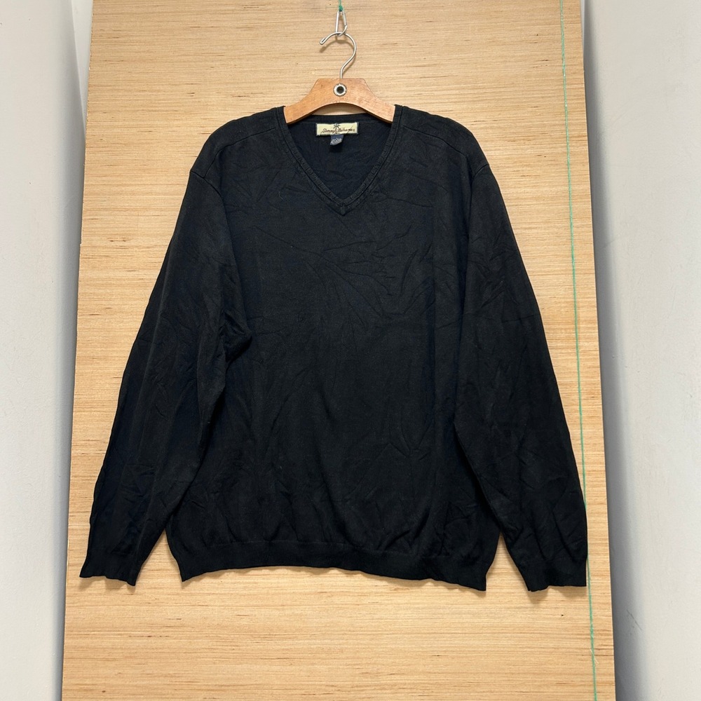 Tommy Bahama Mens Large Black Silk Blend V-Neck Lightweight Knit Sweater